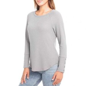 Chaser Grey Waffle Long-sleeve Button Cuff Top